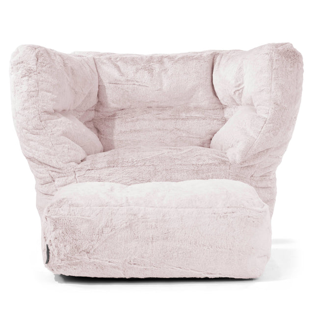 Louis Pouf Fauteuil Design - Fausse Fourrure Lapin Rose Pastel 02