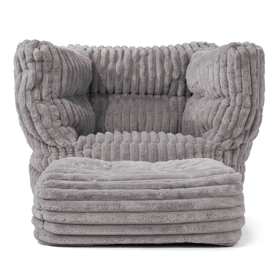 Louis Pouf Fauteuil Design - Velours Côtelé Ultra Pelucheux Gris 02