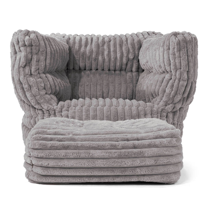 Louis Pouf Fauteuil Design - Velours Côtelé Ultra Pelucheux Gris 02