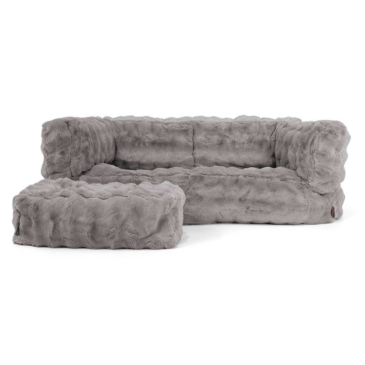 Canapé Pouf Albert 2 places - Fausse Fourrure à Bulles Gris 02