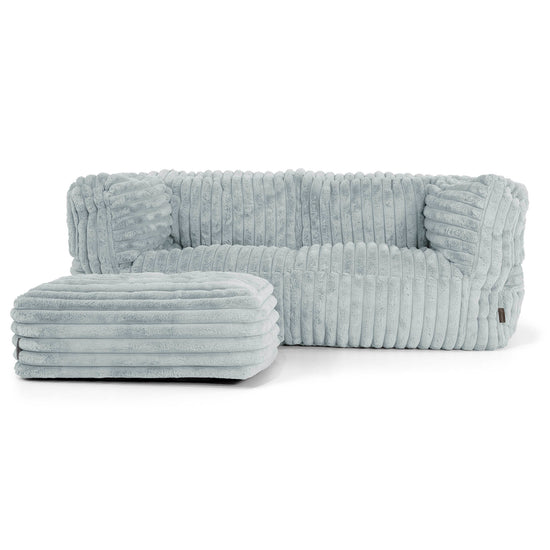 Canapé Pouf Albert 2 places - Velours Côtelé Ultra Pelucheux Bleu Dragé 02
