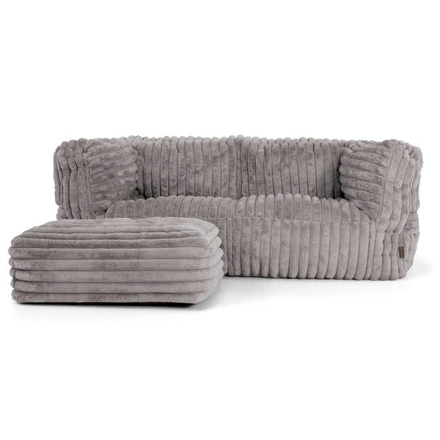 Canapé Pouf Albert 2 places - Velours Côtelé Ultra Pelucheux Gris 02