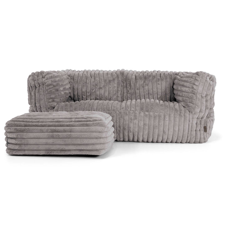 Canapé Pouf Albert 2 places - Velours Côtelé Ultra Pelucheux Gris 02