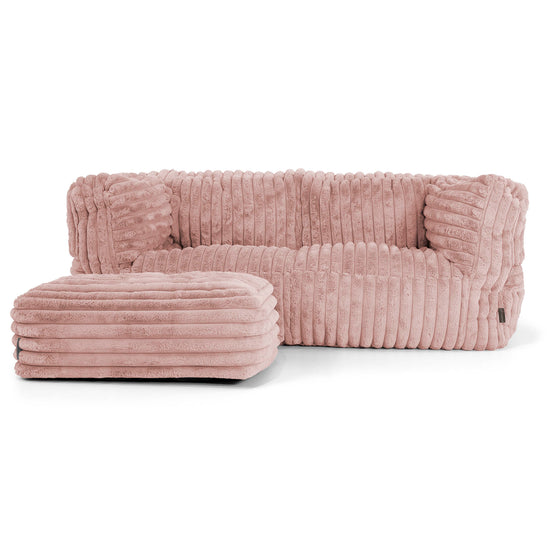 Canapé Pouf Albert 2 places - Velours Côtelé Ultra Pelucheux Rose Pastel 02