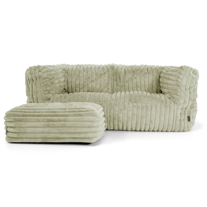 Canapé Pouf Albert 2 places - Velours Côtelé Ultra Pelucheux Vert Sauge 02