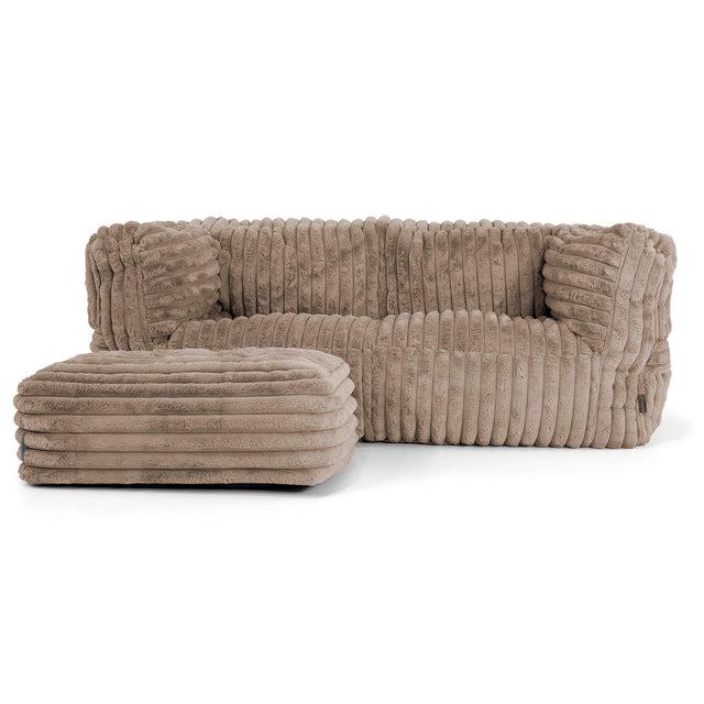 Canapé Pouf Albert 2 places - Velours Côtelé Ultra Pelucheux Vison 02