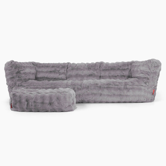 Canapé Pouf Albert 3 places - Fausse Fourrure à Bulles Gris 02