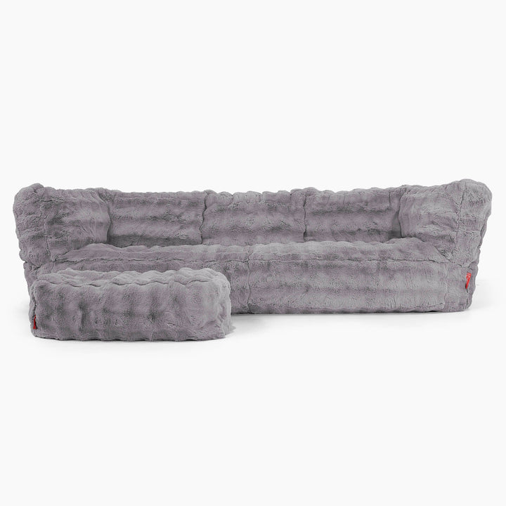 Canapé Pouf Albert 3 places - Fausse Fourrure à Bulles Gris 02