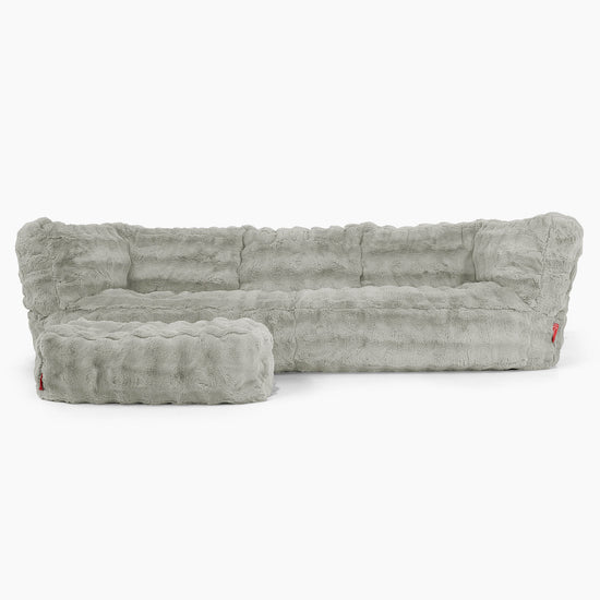 Canapé Pouf Albert 3 places - Fausse Fourrure à Bulles Vert Sauge 02