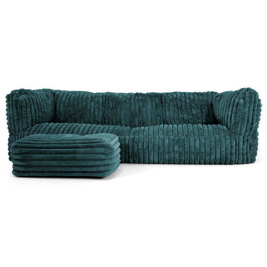 Canapé Pouf Albert 3 places - Velours Côtelé Ultra Pelucheux Bleu Canard 02