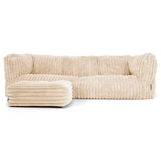 Canapé Pouf Albert 3 places - Velours Côtelé Ultra Pelucheux Crème 02