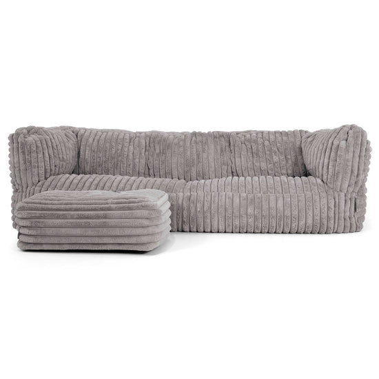 Canapé Pouf Albert 3 places - Velours Côtelé Ultra Pelucheux Gris 02