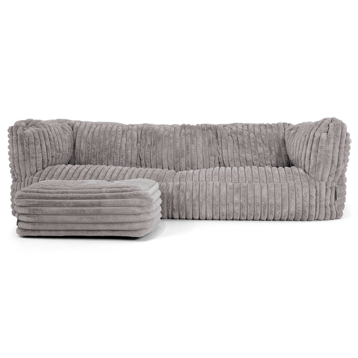 Canapé Pouf Albert 3 places - Velours Côtelé Ultra Pelucheux Gris 02