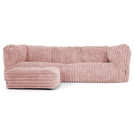 Canapé Pouf Albert 3 places - Velours Côtelé Ultra Pelucheux Rose Pastel 02