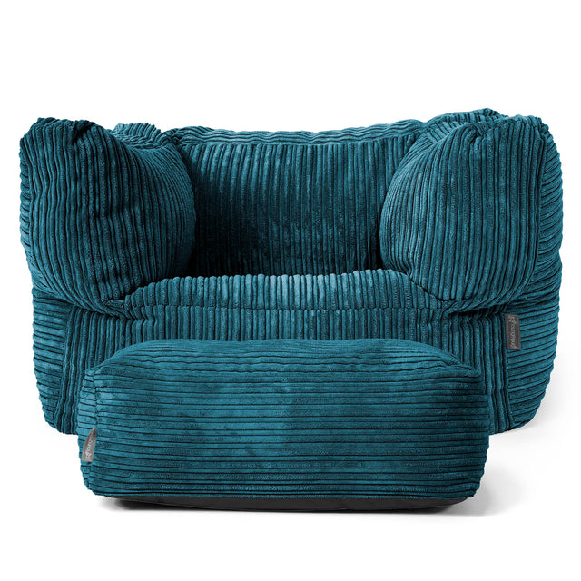 Albert Pouf Fauteuil Design - Côtelé Bleu Canard 02