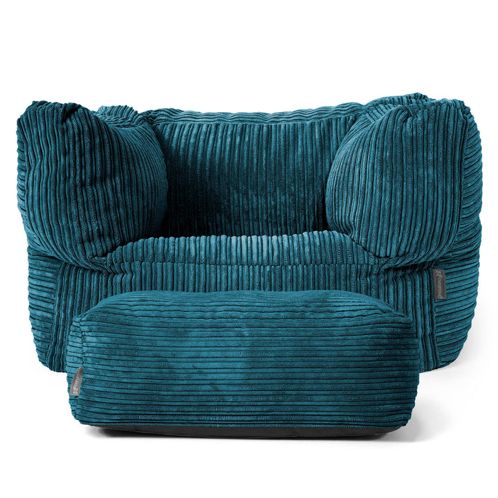 Albert Pouf Fauteuil Design - Côtelé Bleu Canard 02