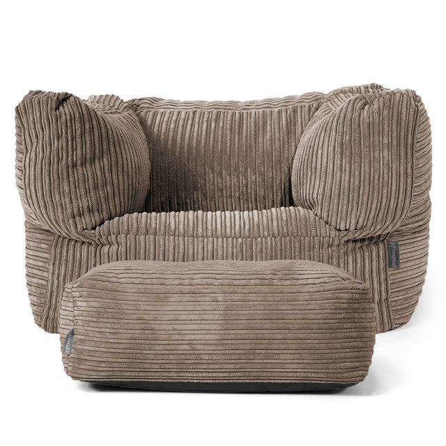Albert Pouf Fauteuil Design - Côtelé Grège 02