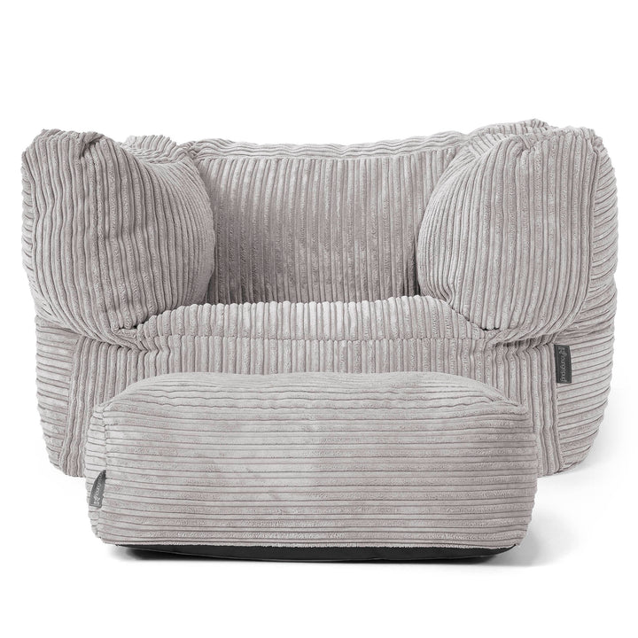 Albert Pouf Fauteuil Design - Côtelé Gris Argent 02