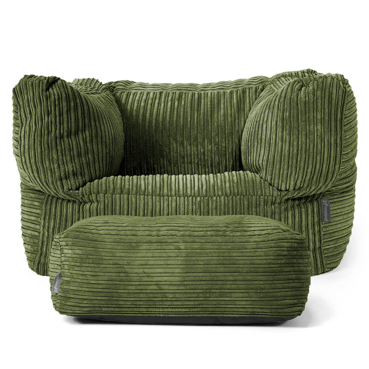 Albert Pouf Fauteuil Design - Côtelé Vert Forêt 02