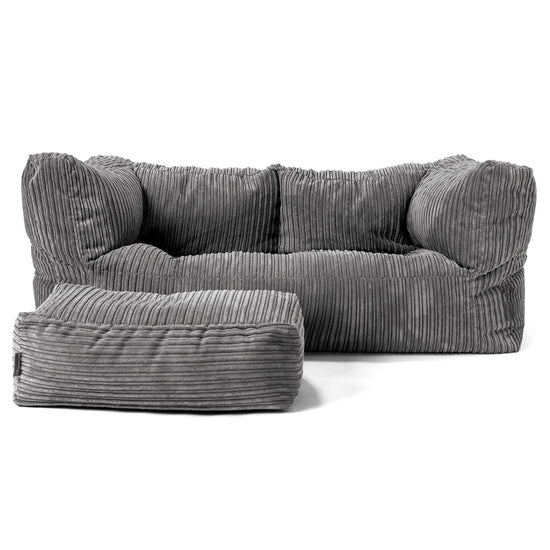 Canapé Pouf Albert 2 places - Côtelé Gris Ardoise 02