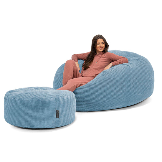 Canapé Pouf Géant Grande Mammouth - Pompon Bleu Ciel 02