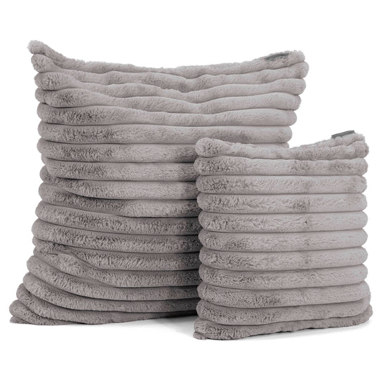 Housse de Coussin 47 x 47cm - Velours Côtelé Ultra Pelucheux Gris 02