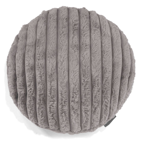 Housse de Coussin Rond 50cm - Velours Côtelé Ultra Pelucheux Gris 01
