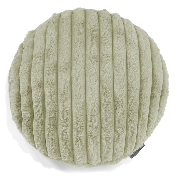 Housse de Coussin Rond 50cm - Velours Côtelé Ultra Pelucheux Vert Sauge 01
