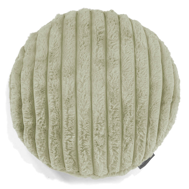 Housse de Coussin Rond 50cm - Velours Côtelé Ultra Pelucheux Vert Sauge 01
