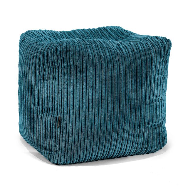 Pouf Repose-pieds Cube - Côtelé Bleu Canard 01