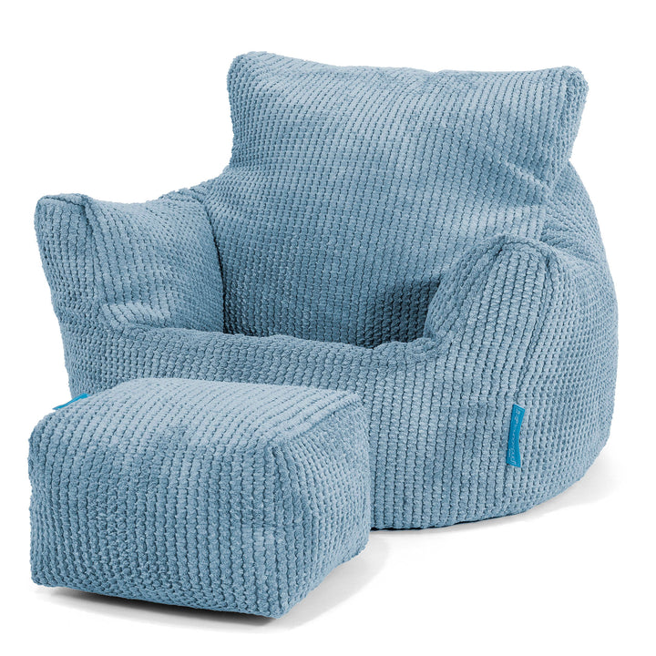 Fauteuil Pouf Bambin 1-3 ans - Pompon Bleu Ciel 02