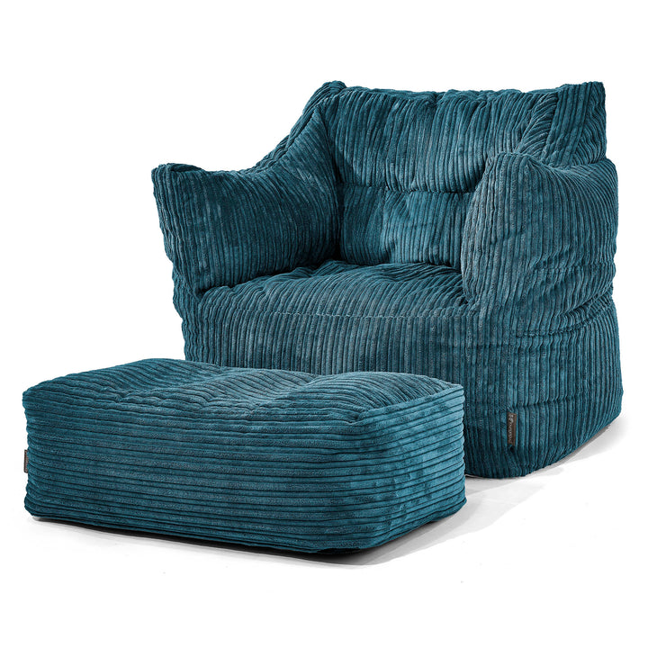 Fauteuil Pouf Victor - Côtelé Bleu Canard 02