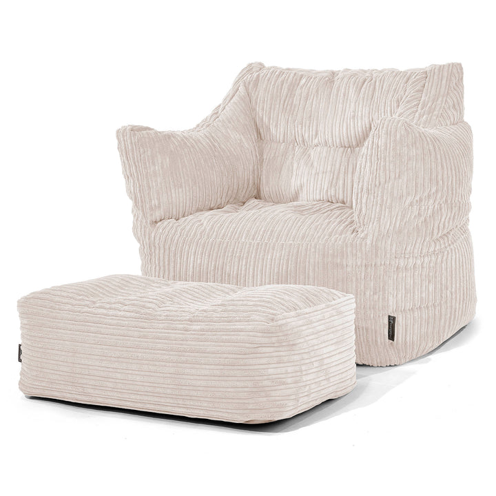 Fauteuil Pouf Victor - Côtelé Ivoire 02