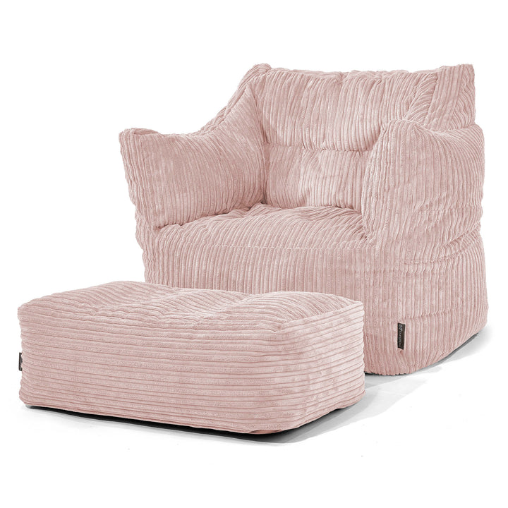Fauteuil Pouf Victor - Côtelé Rose 02