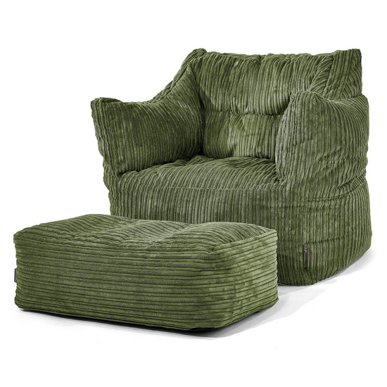Fauteuil Pouf Victor - Côtelé Vert Forêt 02