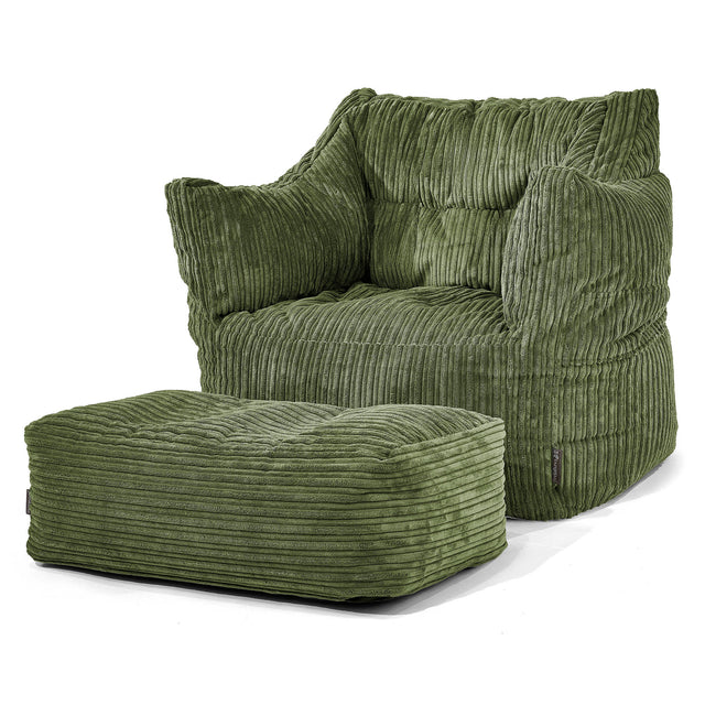 Fauteuil Pouf Victor - Côtelé Vert Forêt 02