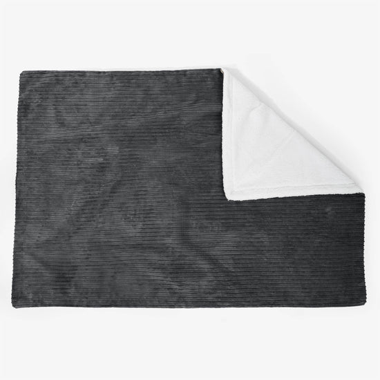 Grand Plaid / Couverture Sherpa 140 x 200cm - Côtelé Noir 02