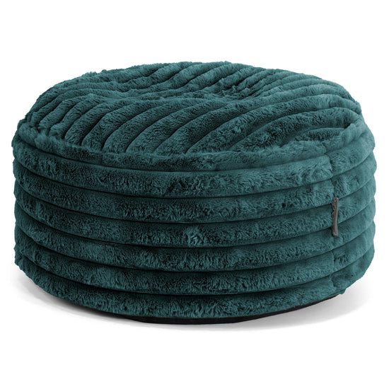 Grand Repose-pied Rond - Velours Côtelé Ultra Pelucheux Bleu Canard 01