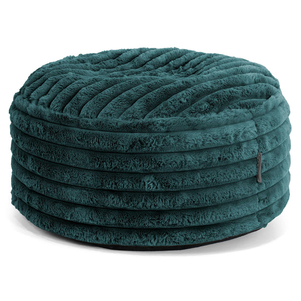 Grand Repose-pied Rond - Velours Côtelé Ultra Pelucheux Bleu Canard 01