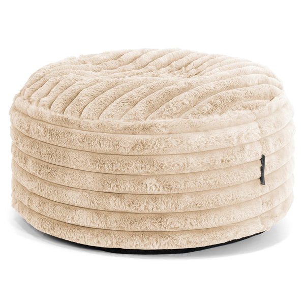 Grand Repose-pied Rond - Velours Côtelé Ultra Pelucheux Crème 01