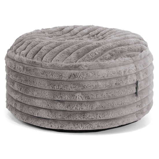 Grand Repose-pied Rond - Velours Côtelé Ultra Pelucheux Gris 01