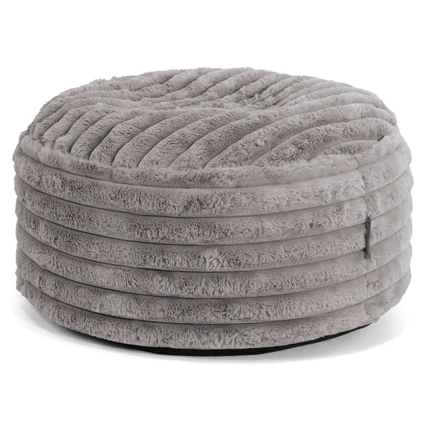 Grand Repose-pied Rond - Velours Côtelé Ultra Pelucheux Gris 01