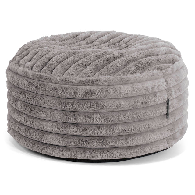 Grand Repose-pied Rond - Velours Côtelé Ultra Pelucheux Gris 01