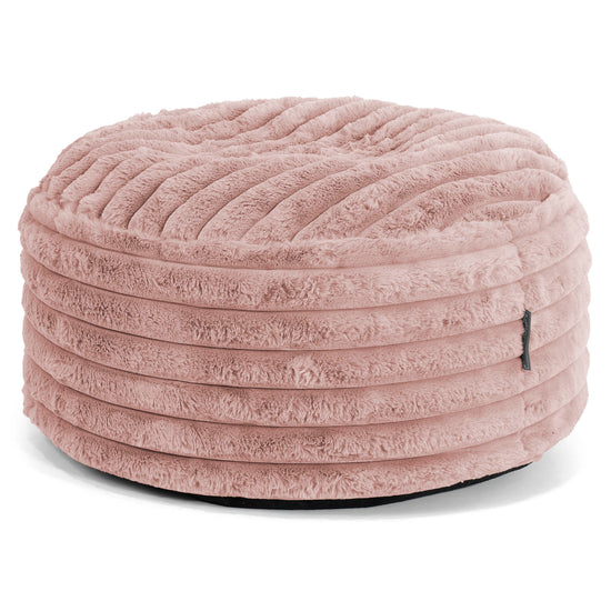 Grand Repose-pied Rond - Velours Côtelé Ultra Pelucheux Rose Pastel 01