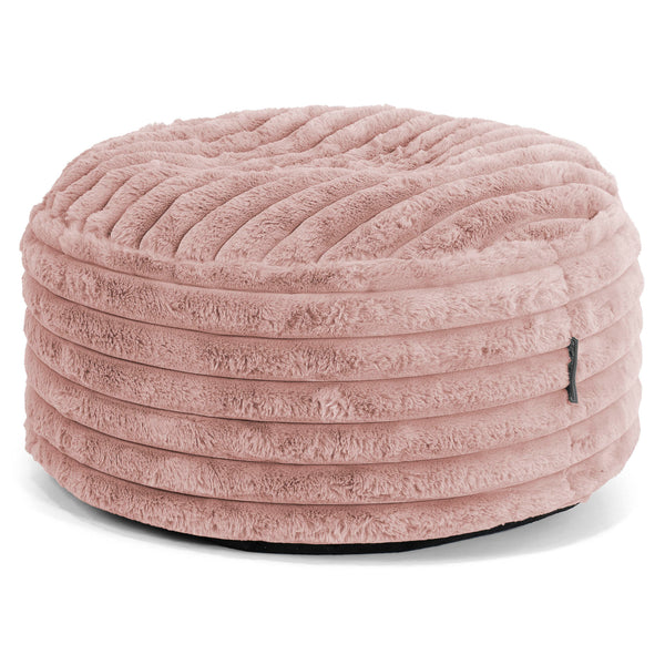 Grand Repose-pied Rond - Velours Côtelé Ultra Pelucheux Rose Pastel 01
