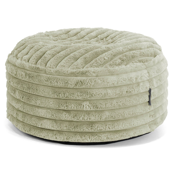 Grand Repose-pied Rond - Velours Côtelé Ultra Pelucheux Vert Sauge 01