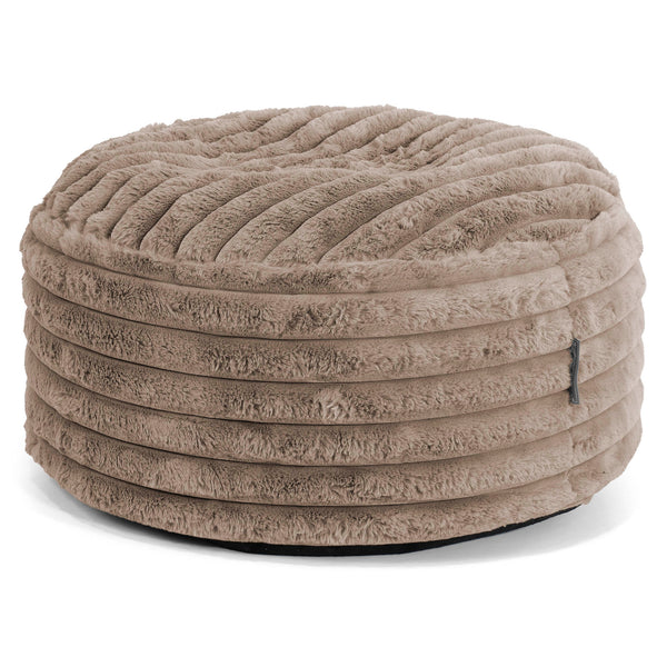 Grand Repose-pied Rond - Velours Côtelé Ultra Pelucheux Vison 01