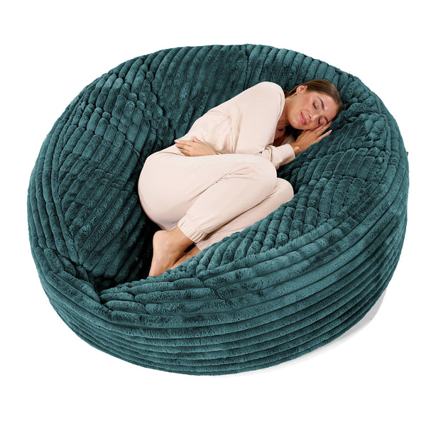 Canapé Pouf Géant Grande Mammouth - Velours Côtelé Ultra Pelucheux Bleu Canard