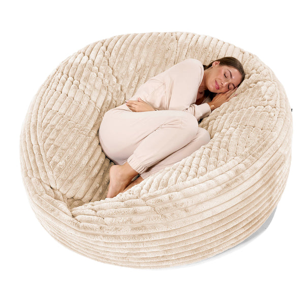 Canapé Pouf Géant Grande Mammouth - Velours Côtelé Ultra Pelucheux Crème
