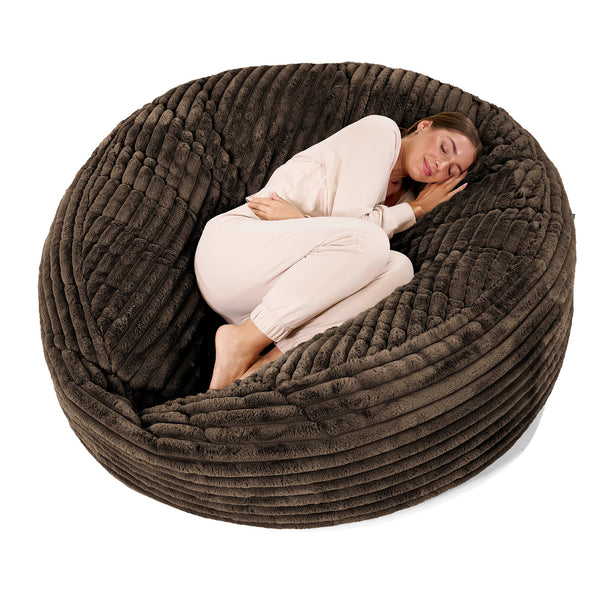 Canapé Pouf Géant Grande Mammouth - Velours Côtelé Ultra Pelucheux Marron Meuse